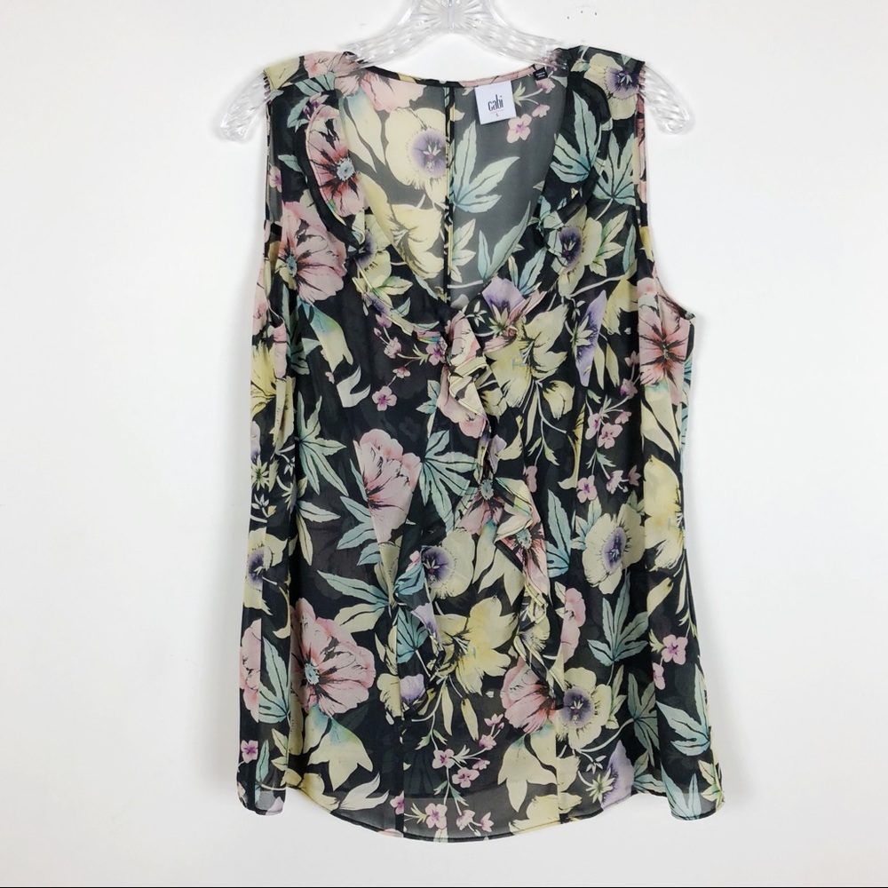 CAbi Ruffle Tank Floral Fall 2016 Black Pastel L